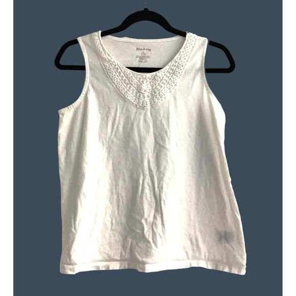 White Stag Womens Medium White Sleeveless Cotton Top With Embroidered Neckline - Picture 1 of 5